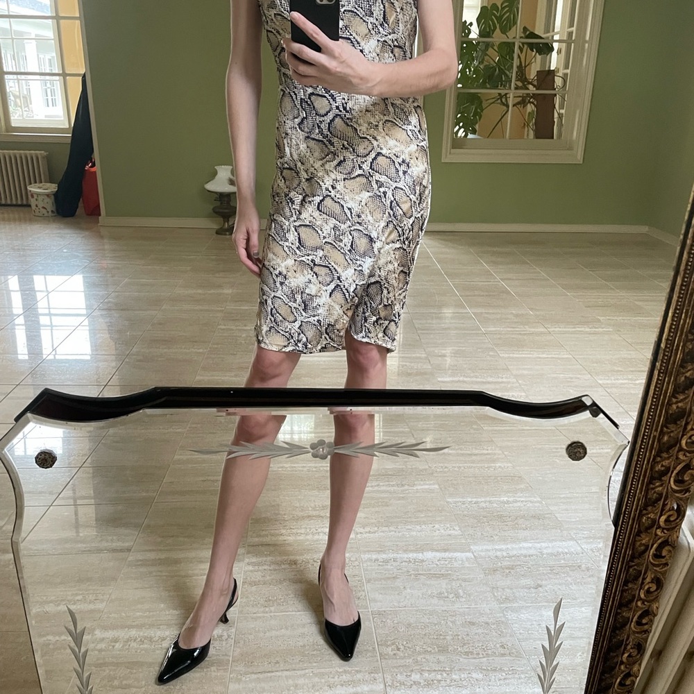 Silky snake print slip dress